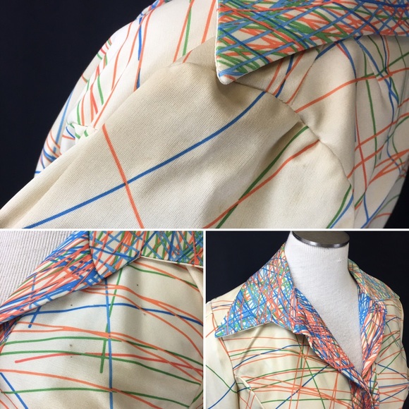 Vintage 70s Two Piece Cream & Neon Scribbles Dress - Picture 5 of 6
